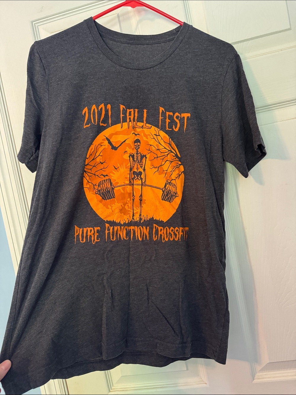 CrossFit tee- deadlifting skeleton Graphic Tee - Charcoal/Orange